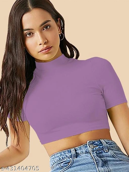 Lycra Solid Top for Women (Purple, S)