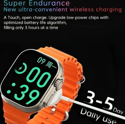 Silicone T800 Ultra Smartwatch for Men & Women (Orange)