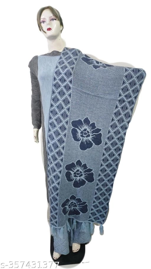 Woolen Printed Kurta with Pant & Dupatta for Women (Grey, Free Size)