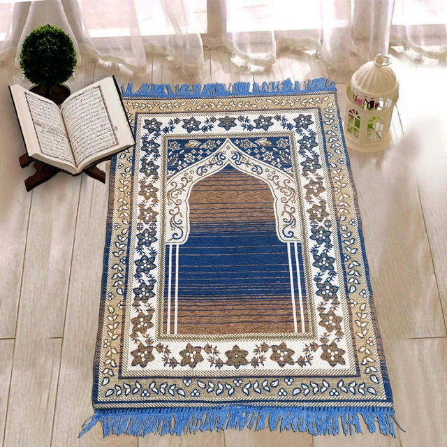 Velvet Chenille Super Soft Namaz Prayer Mat (Blue, 70x110 cm)