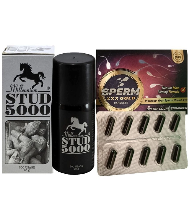 Combo of Millennium Stud 5000 Timing Spray (20 g) & Dr. Chopra Sperm XXX Gold 10 Pcs Capsules (Set of 2)