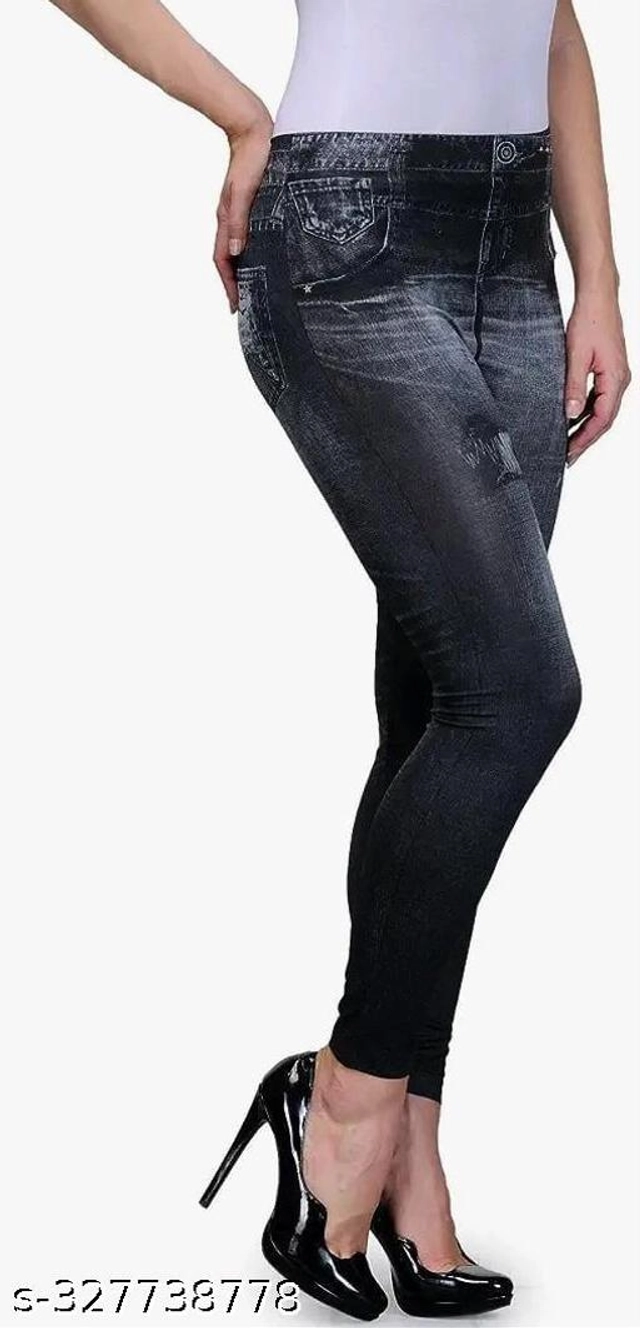 Polyester Dyed Jeggings for Women (Black, Free Size)