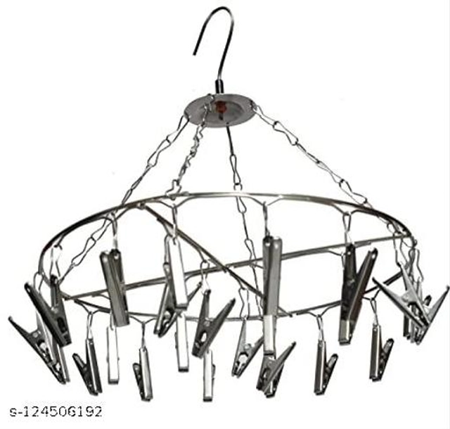 Stainless Steel Clothes Hanger with 24 Pcs Clips (Silver)