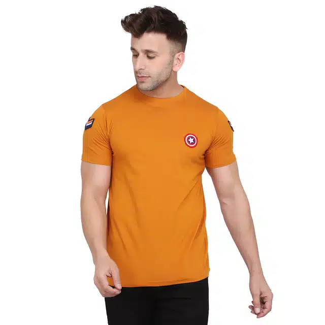 Men Solid Round Neck T-shirt (Mustard, S) (RSC-34)