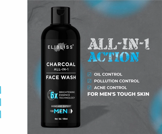 Elibliss Activated Charcoal Face Wash for  Skin Whitening, Anti-Pollution Deep Clean (100 ml)