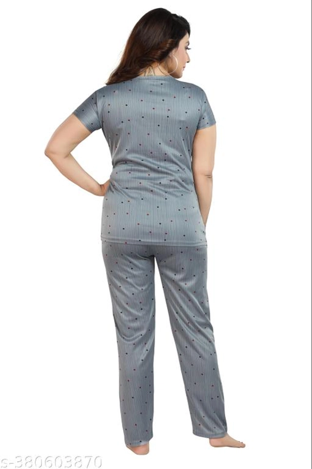 Polyester Nightsuit for Women (Dark Grey, M)