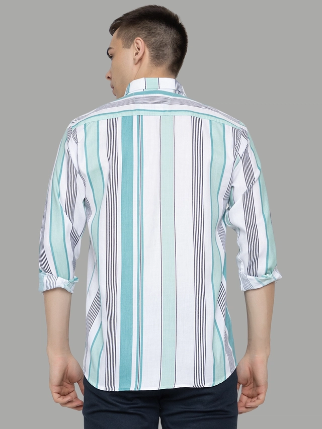 Full Sleeves Striped Shirt for Men (Green, M)