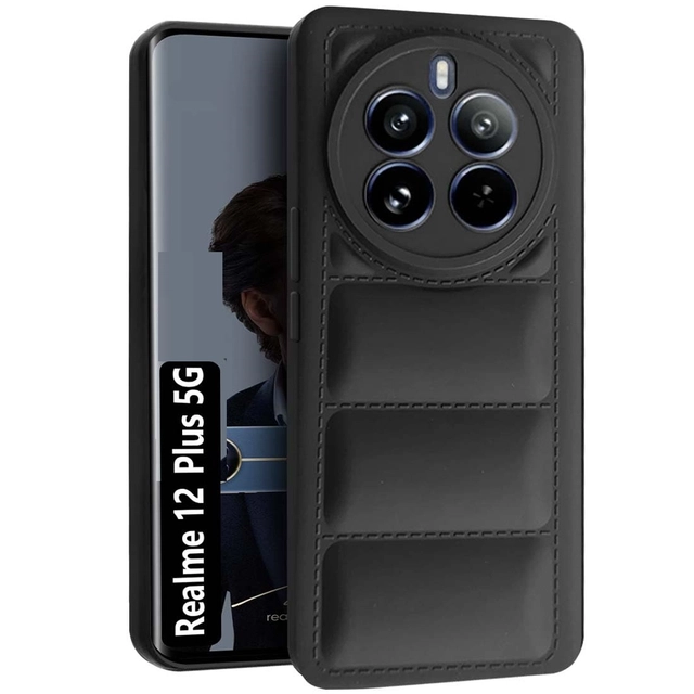 Silicone Mobile Back Cover for Realme 12+ 5G (Black)