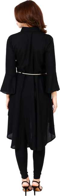 Stylish New Cotton Rayon Blend Women Solid Highlow Dress (Black, M) (ITN-109)