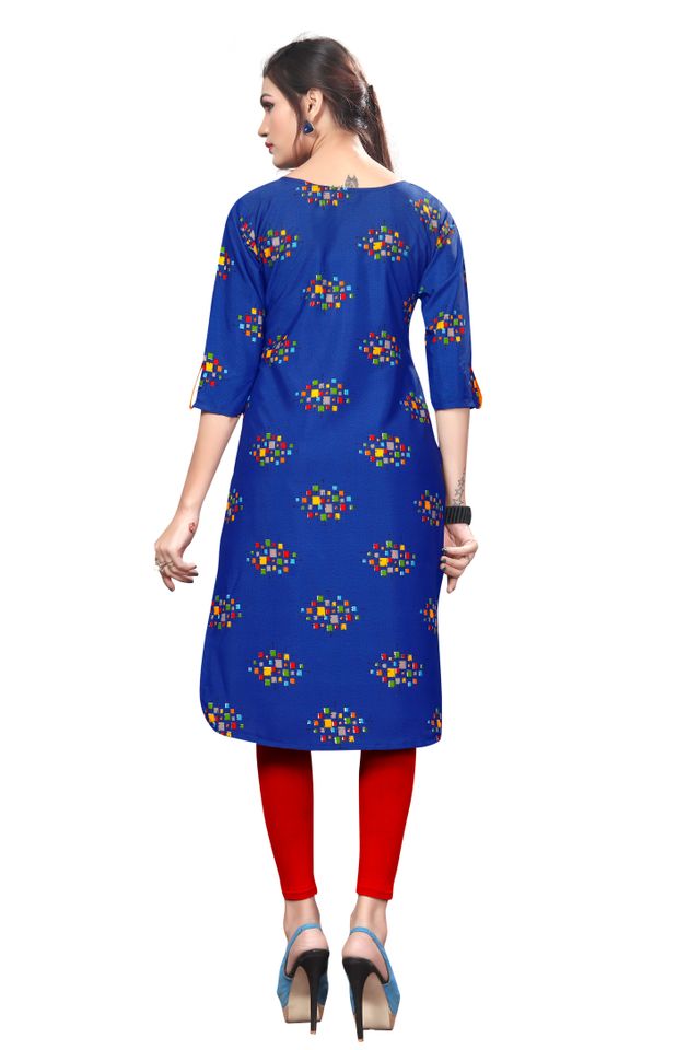 Womens Printed Poly Crepe Straight Kurta (Multicolour, XL) (DSK-209)
