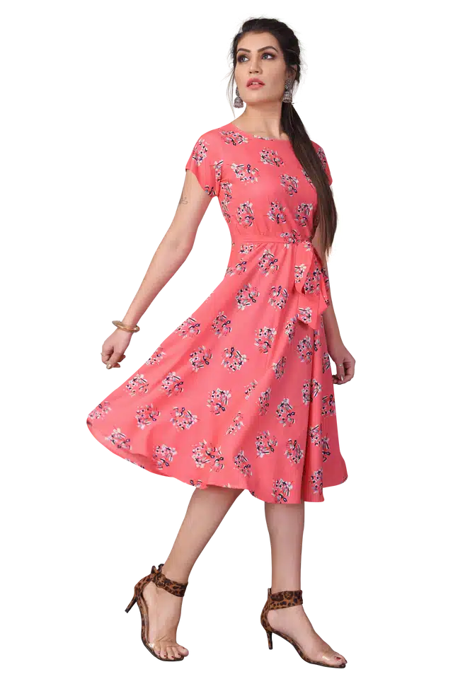 Crepe Skater Dress for Women (Pink, M)