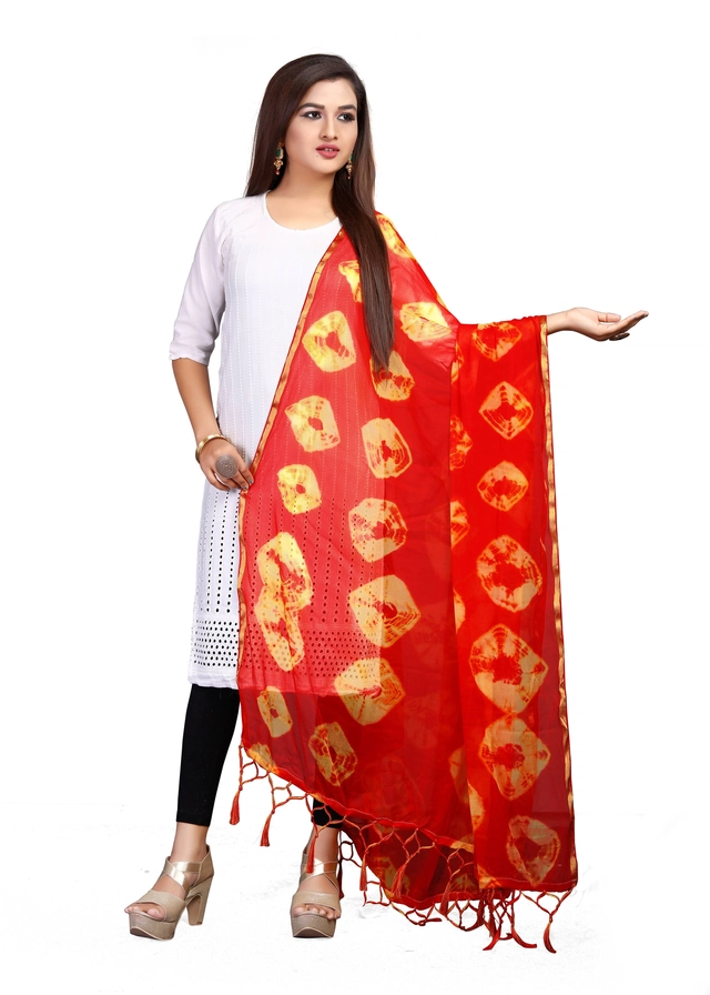 Chiffon Printed Dupatta for Women & Girls (Red, 2.25 m)