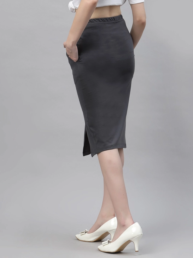 Pure Cotton Solid Skirt for Women (Dark Grey, 28)