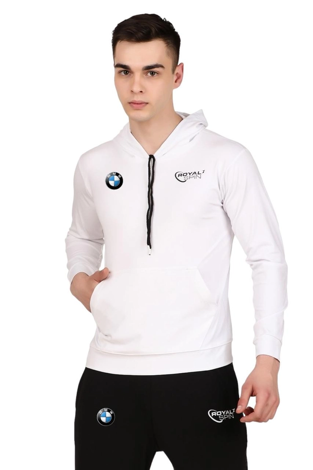 Lycra Printed Tracksuit for Men (White & Black, M)