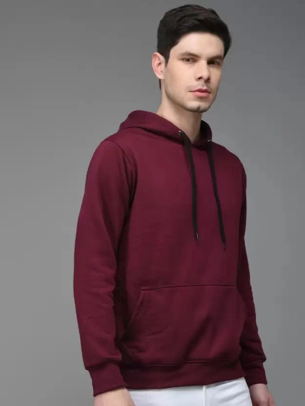 Cotton Blend Solid Hoodie for Men (Maroon, M)