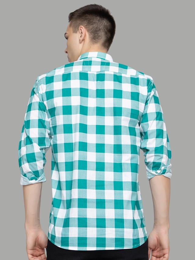 Full Sleeves Checkered Shirt for Men (Sea Green, M)