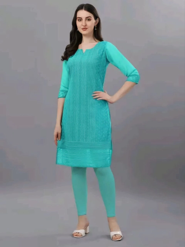 Georgette Chikankari Kurti for Women (Aqua Blue, M)