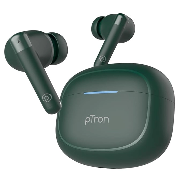 Ptron Wireless Earbuds Bluetooth with Charging Case (Green)