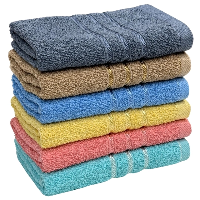 Cotton 400 GSM Solid Hand Towels (Multicolor, 14x21 inches) (Pack of 6)