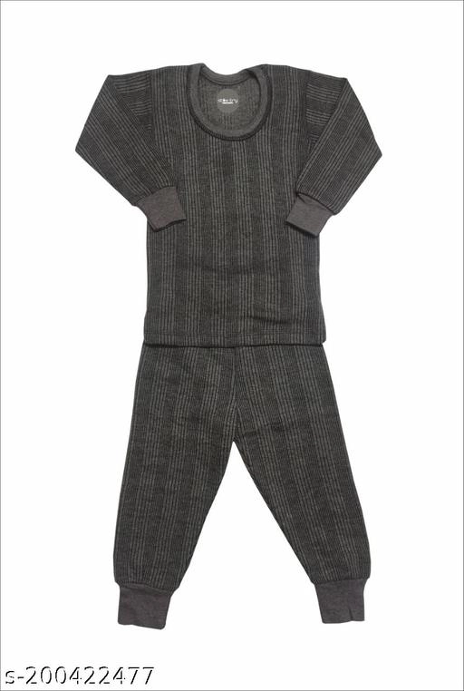 Cotton Blend Thermal Cothing Set for Girls (Grey, 6-12 Months)