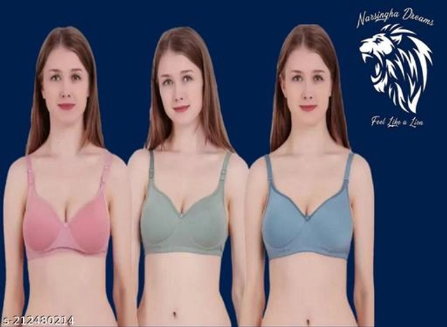 Cotton Blend Solid Padded Bra for Women (Multicolor, 30B) (Pack of 3)