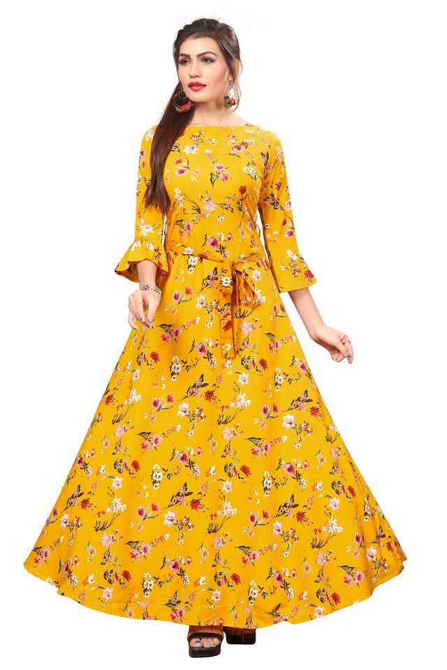 Fit and Flare Gown for womens (Yellow, XL) (NE1)