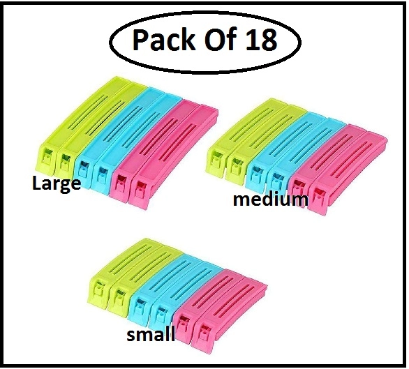 Plastic Food Bags Airtight Vaccum Sealer Clips (Multicolor, Set of 18)