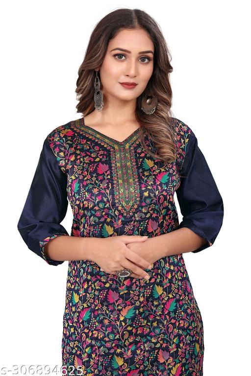 Pashmina Embroidered Kurti for Women (Navy Blue, L)