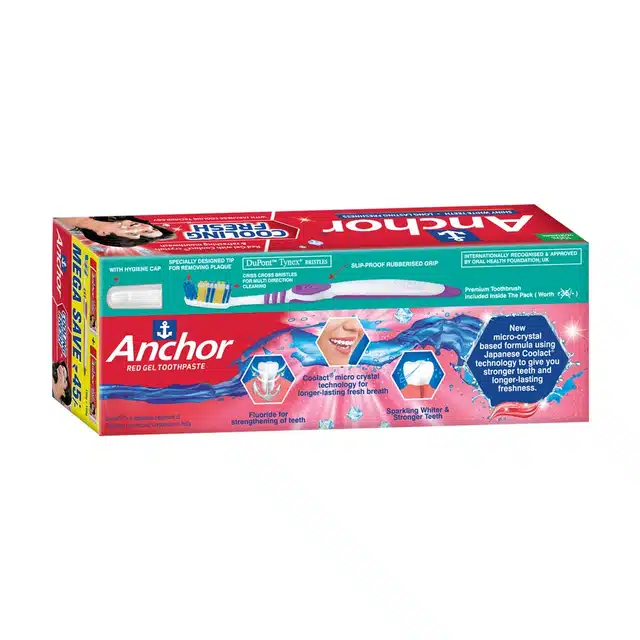 Anchor Cooling Fresh Gel Toothpaste 2X150 g (Pack of 2) + Free Toothbrush