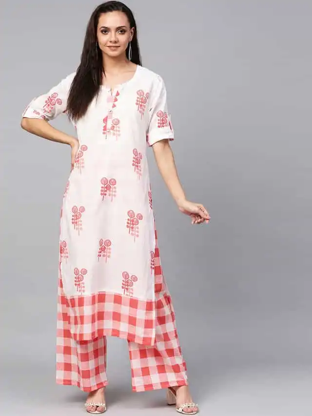 ज़ोयम्स एल्बो लेंथ स्लीव्स कॉटन स्ट्रेट कुरता (वाइट, XX L) (ZC0803)