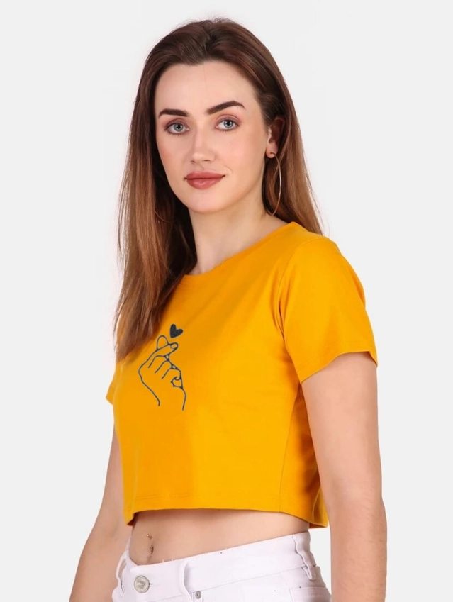 Cotton Blend Printed Top for Women (Mustard, S)