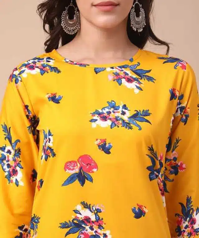 Women Crepe Printed Kurta (Yellow, L) (SD-623)