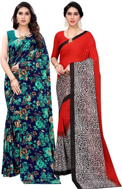 Yashika Georgette Saree (Multicolor, Pack of 2) (S71)