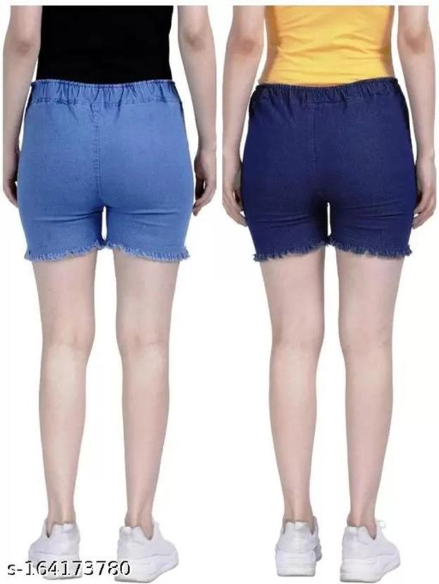 Denim Shorts for Women (Blue, 26) (Pack of 2)