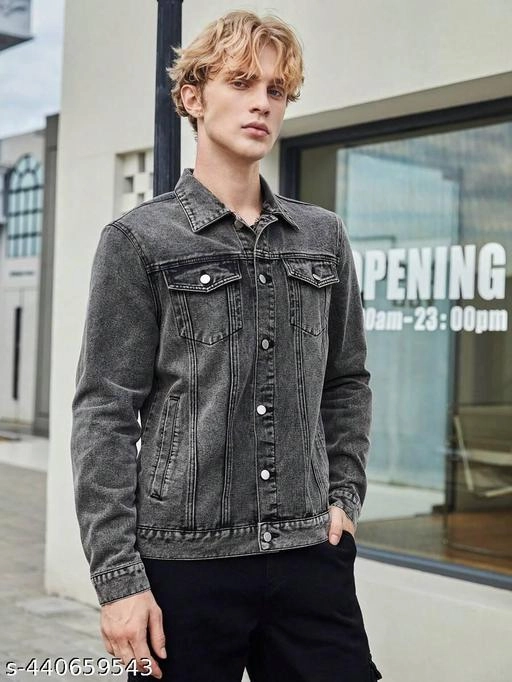 Denim Jacket for Men (Grey, M)