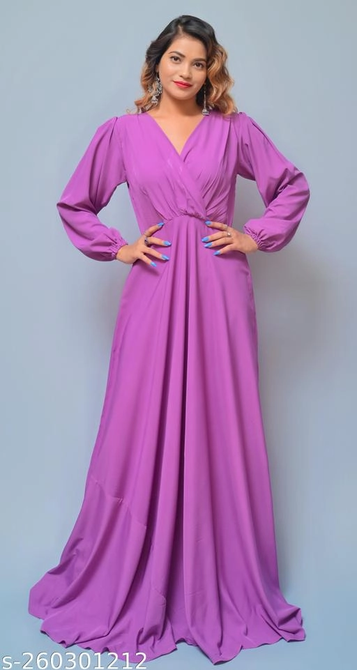 Crepe Solid Gown for Women (Lavender, XS)