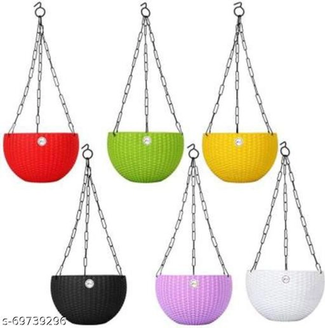 Plastic Hanging Planter (Multicolor, Pack of 6)