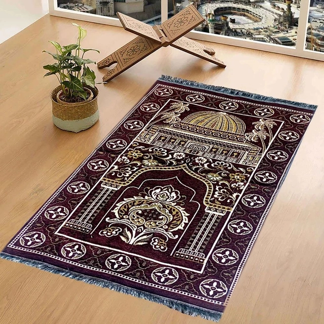 Qaleen Meditation & Multipurpose Use Velvet Rug Mats -Maroon  (70x110cm)