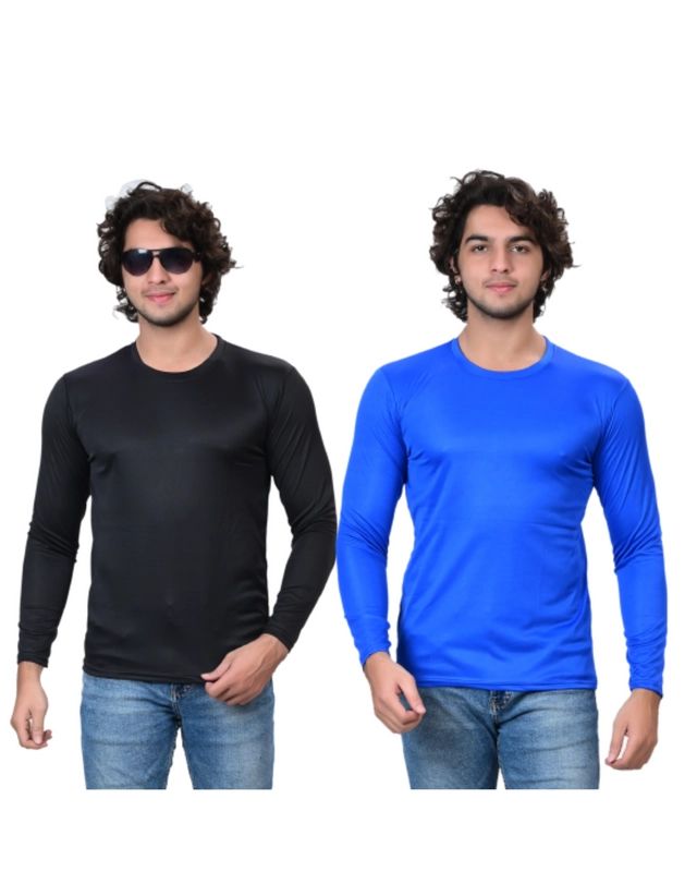 Round Neck Solid T-Shirt for Men (Black & Royal Blue, S) (Pack of 2)