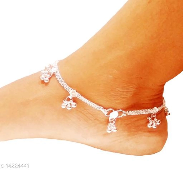 Copper Silver Plating Anklets for Women (Silver, Set of 1)