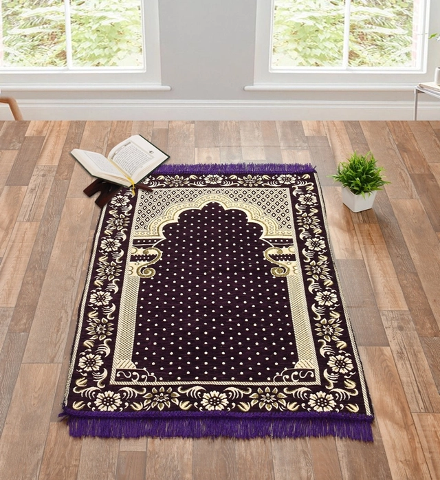 Velvet Chenille Super Soft Namaz Prayer Mat (Purple, 70x110 cm)