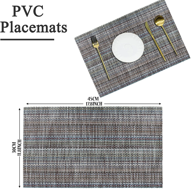 PVC Waterproof Rectangle Striped Table Mats (Grey, 45x30 cm) (Pack of 8)