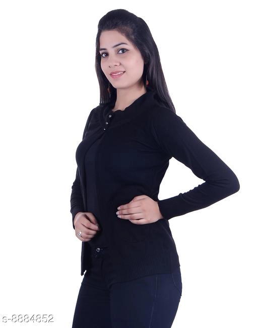 Acrylic Solid Sweater for Women (Black, M)