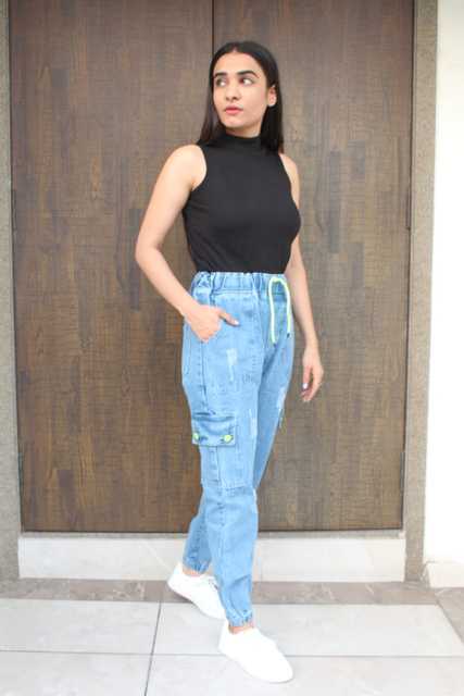 KD Wonderful Denim Joggers For Women (Blue, 28) (KDE-185)