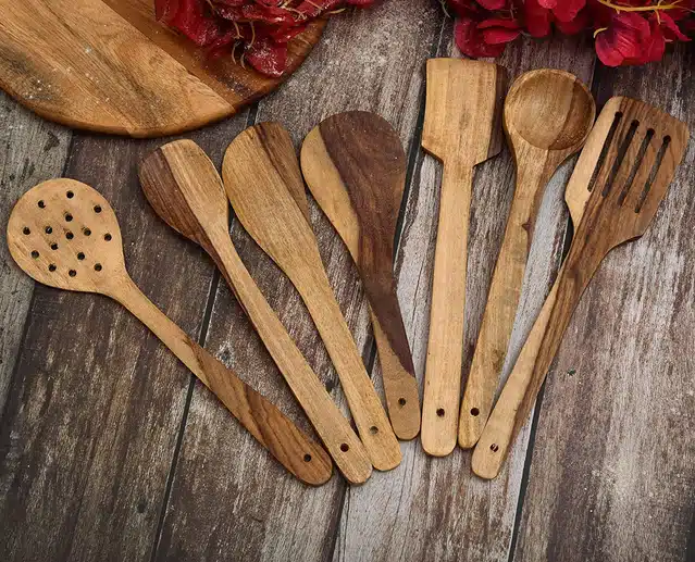 Wooden Cooking Spoon (Set of 7, Brown)