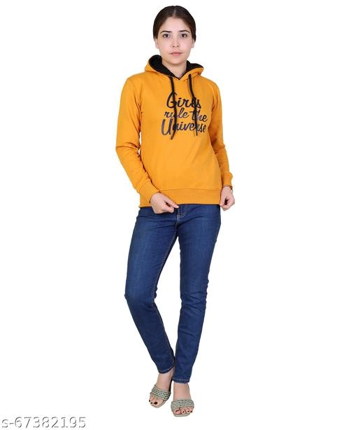 Cotton Blend Printed Hoodie for Women (Yellow, M)