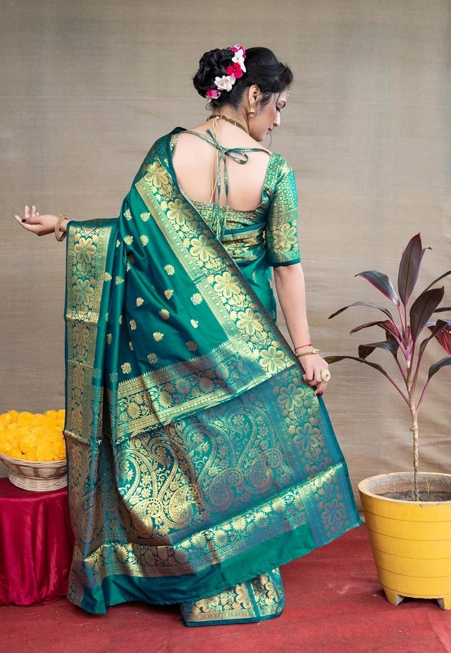 Banarasi Silk Embellished Saree for Women (Sea Green, 6.3 m)