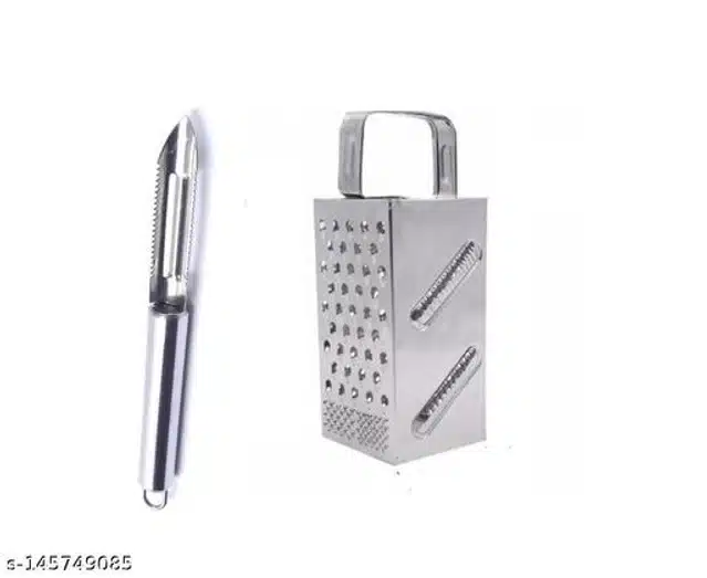 Stainless Steel Vegetable Grater cum Slicer with Peeler (Silver, Set of 2)