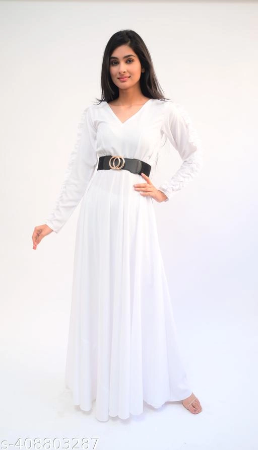 Crepe Solid Gown for Women (White, XS)