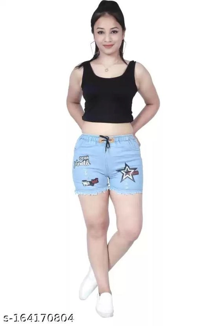 Denim Shorts for Women (Blue, 26)